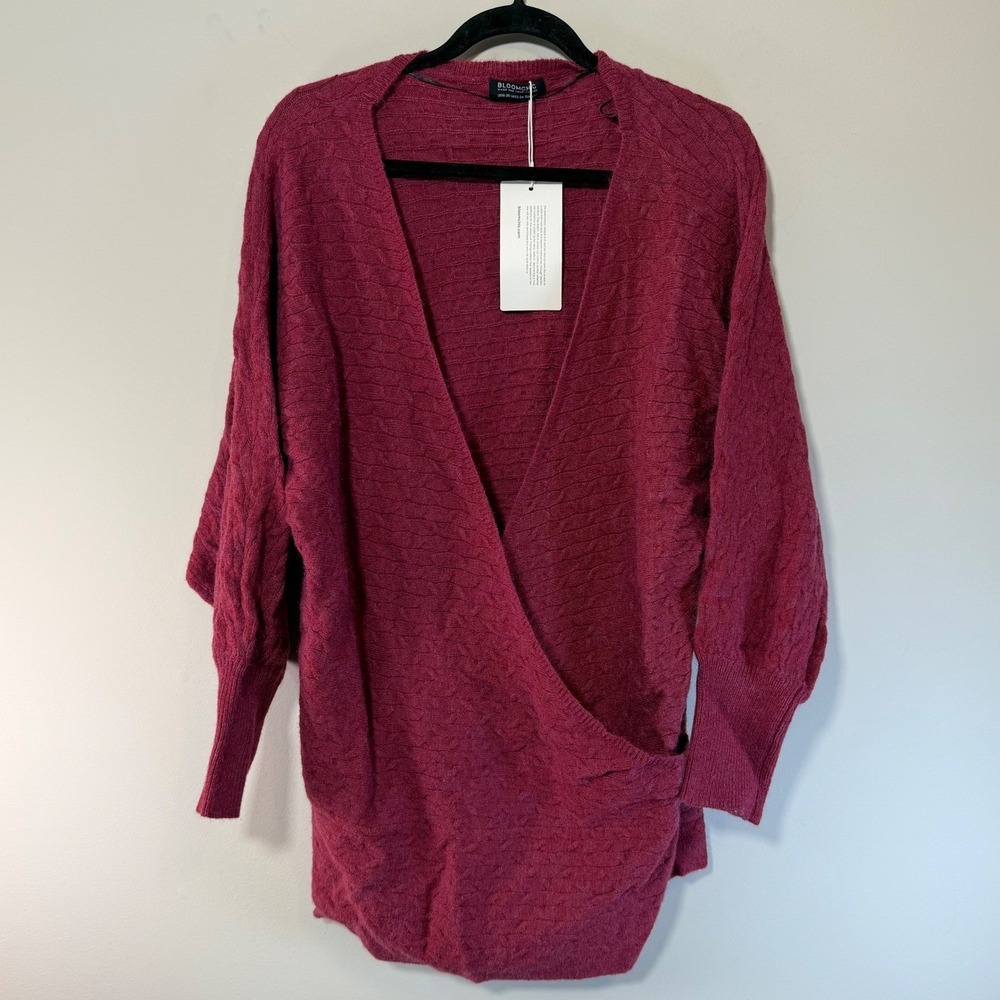 NWT BloomChic Wrap Sweater Cottagecore Women's 18-20 Berry Pink Textured Knit